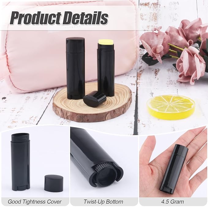 40 PCS 4.5g Oval Lip Balm Tubes Plastic Twist-up Filling Stick Refillable Lipstick Tube Containers for Chapstick Homemade Lip Balm DIY Deodorants Crayon (Black)