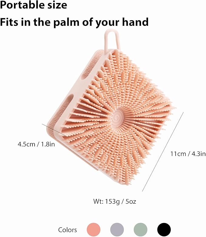 2 PC Silicone Exfoliating Body Scrubber, Silicone Body Shampoo Brush, Soft Silicone Loofah for Sensitive Skin, Shower Silicone Hair Scalp Massager, Easy to Clean, Lather Well(Gray&Pink)