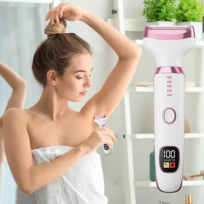 5-in-1 Electric Razor for Women - Bikini Trimmer with LED Display, Painless Hair Removal for Face, Nose, Eyebrows, Arms & Legs - Wet/Dry Rechargeable Shaver for Armpits & Pubic Area