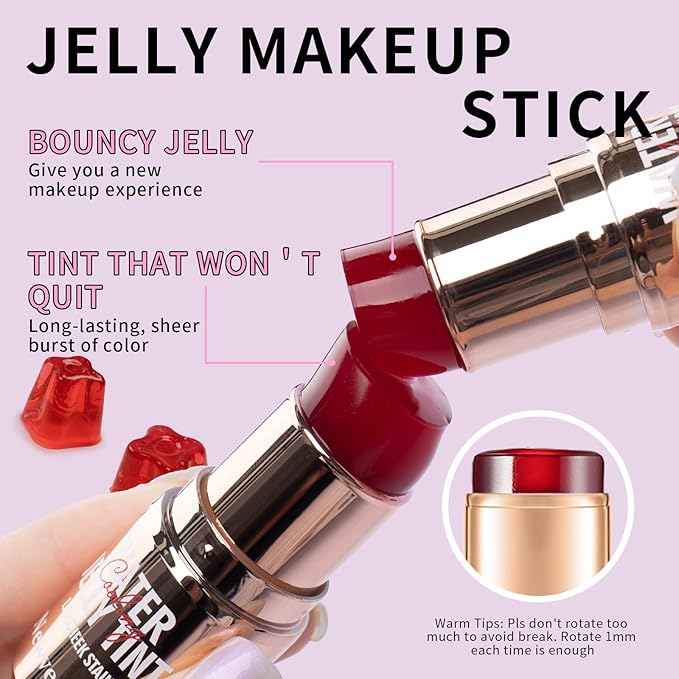 2PCS Jelly Blush Stick, Multi-Purpose Lip & Cheek Stick, Waterproof jelly tint, Moisturizing Cooling Water Jelly Tint Long Lasting cheek stain & lip tint for Women and Girls 02#