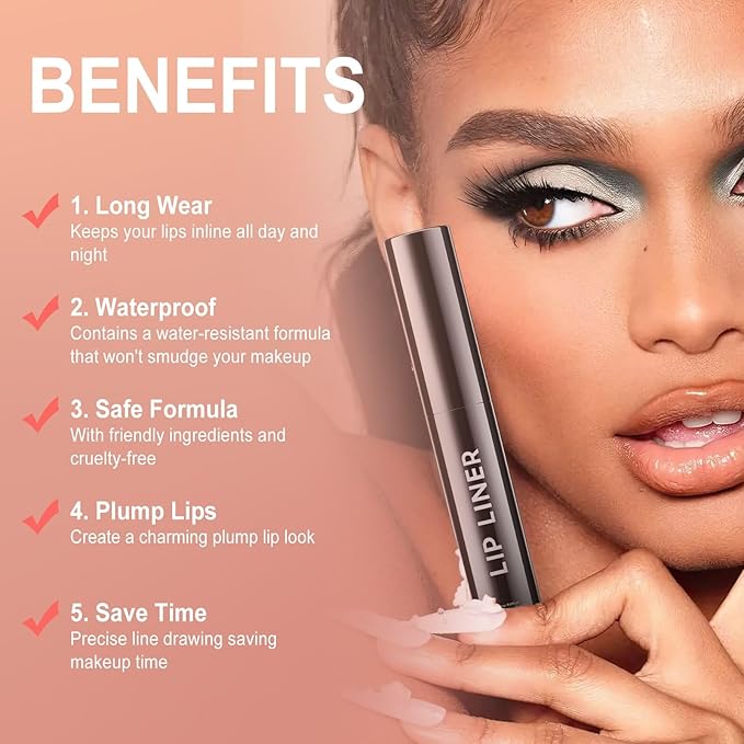 OETUIOW Lip Stain Peel Off, Lip Liner Moisturizing Long-Lasting & Waterproof, Transfer Proof & Plumping, Non-Stick Cup, Black Color