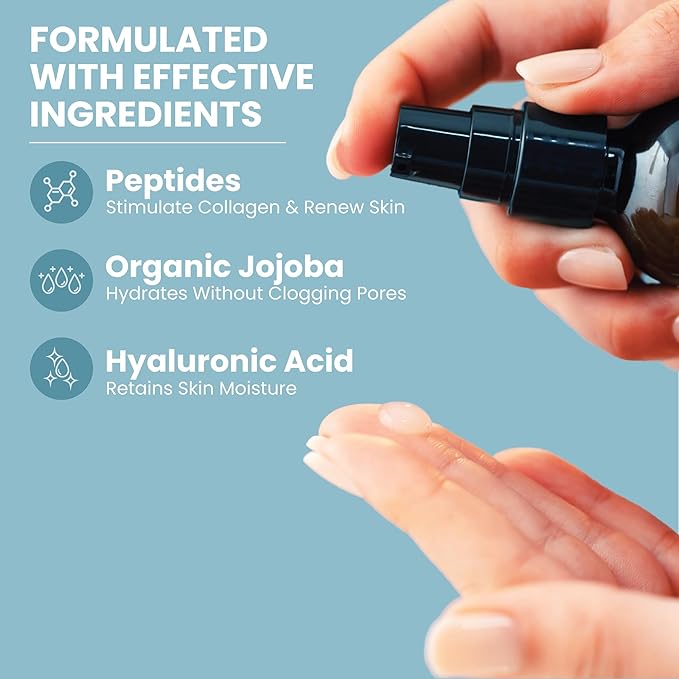 Collagen Peptide Serum for Face – Anti Aging Facial Treatment with Peptides & Hyaluronic Acid – Gentle Formula for Sensitive Skin, Microneedling Pen, Derma Roller, Skin Firming & Hydrating (2 Oz)