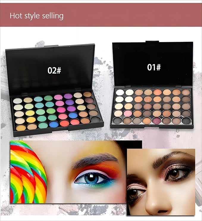 40 color Highly Pigmented Eye Makeup Palette, Matte Shimmer Metallic Eyeshadow Pallet Long Lasting Blendable Natural Colors Make Up Eye Shadows Cosmetics Gift Kit (E01)