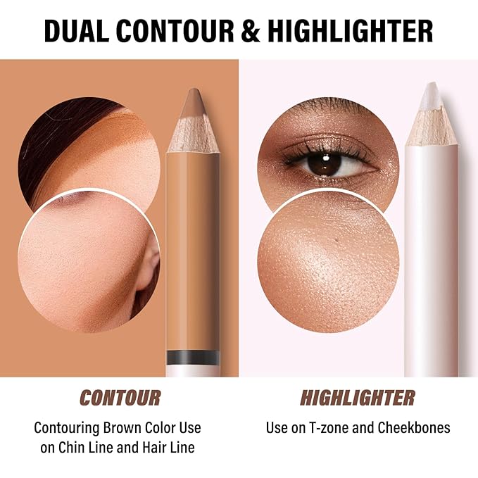 2 in 1 Cream Bronzer and Highlighter Stick,Cream Dual-Ended Highlight Contour Stick,Long Lasting & Waterproof Face Brighten Make up Pen