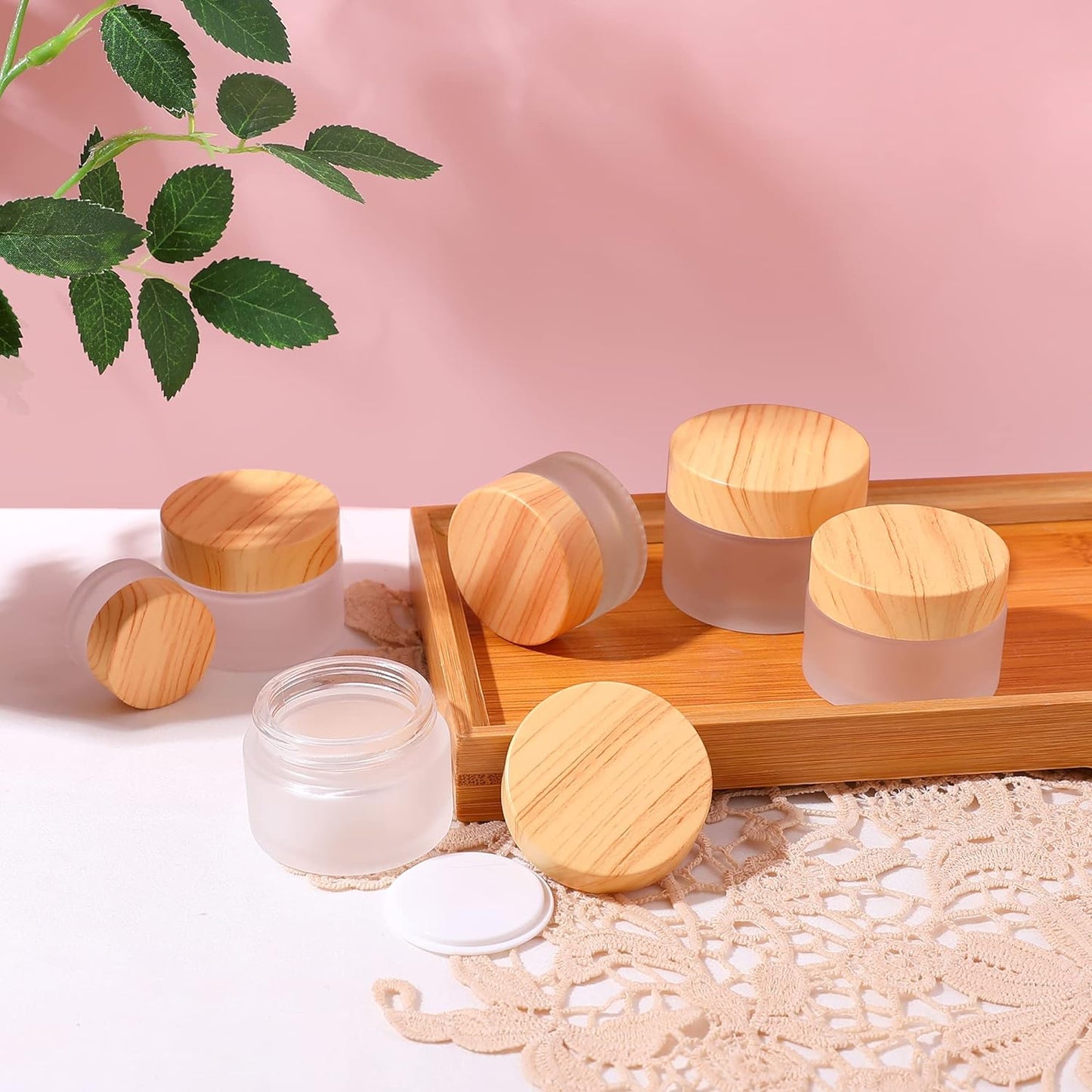 8PCS 10MLGlass Cosmetic Containers with lids，Round Frosted Glass Jars with Leakproof lids,Small Empty Glass Sample Jars for Makeup Lip Scrub Balm Lotions Sample Eye Creams DIY (8 PACK 10ML)