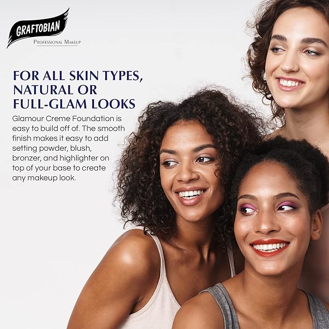 Graftobian HD Glamour Crème Foundation 1/2oz, Weightless Full Coverage Makeup, 65 Inclusive Shades, For All Skin Types, Natural or Full-Glam Looks, For Professionals and Beginners, Hidden Magic
