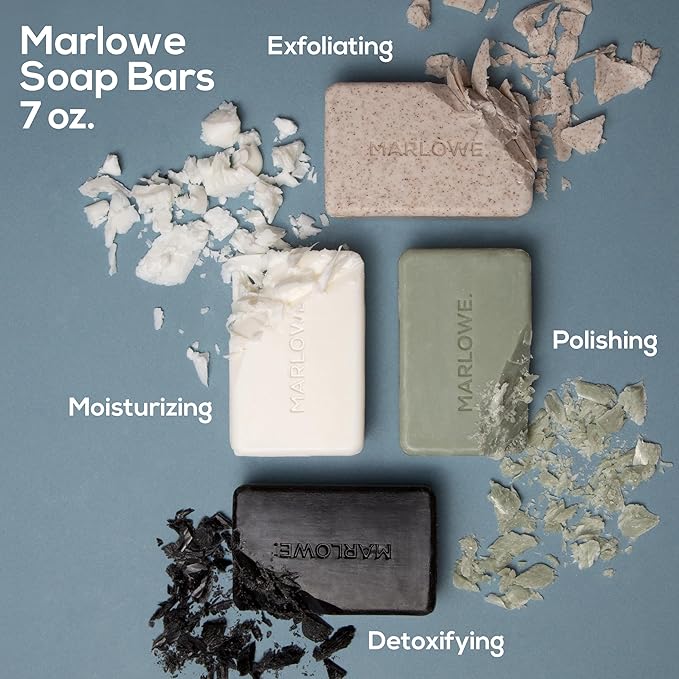 MARLOWE. No. 108 Lightly Exfoliating Soap Bar, 7oz, Polishing, Moisturizing & Cleansing Bar Soap for Men, Made with Natural Ingredients