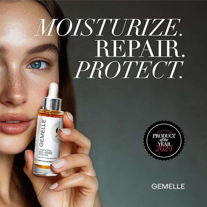 GEMELLE Lymphatic Anti-Aging Face Oil | 10x Award winner | Vitamin C,E & A | Moisturize, Repair & Protect | Bakuchiol, Sea Buckthorn & More! | Organic, Natural, Clean Beauty | Starter, Travel 15ml