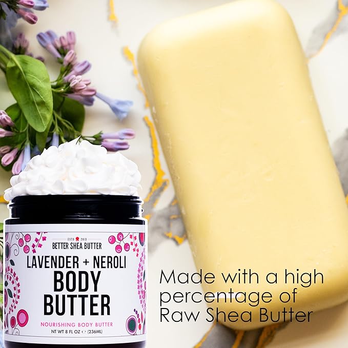 Body Butter for Women LAVENDER NEROLI | Whipped Body Moisturizer with Raw Shea Butter for Dry Skin, Paraben Free, Non-Greasy, No Synthetic Fragrances | 8 oz