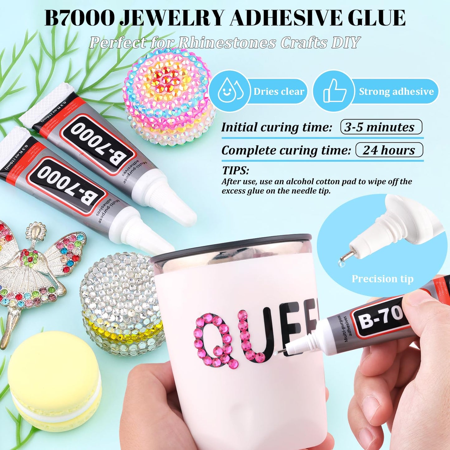 6000Pcs Resin Rhinestones for Bedazzling with 3Pcs B7000 Jewelry Glue, 1 Box Hot Pink Flatback Rhinestones for Crafting Crafts DIY, Crystals Gems for Clothing Shoes Tumblers Nail Art Makeup