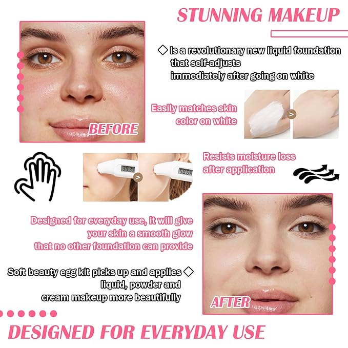 Color Changing Foundation Set,Full Coverage Foundation Liquid Foundation Makeup Gift Set,Moisturizing BB Cream for Women,Flawless Loose Setting Powder Face Primer Base Makeup Kit With Makeup Sponge
