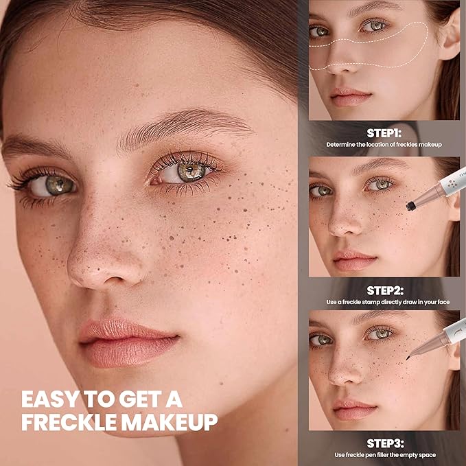 2-in-1 Dual Ended Microblading Freckle Pen & Freckle Stamp,Waterproof Freckle Stamp & Precise 15°Tip for Natural Lifelike Freckle Makeup,Perfect Make up,Last 24Hrs.