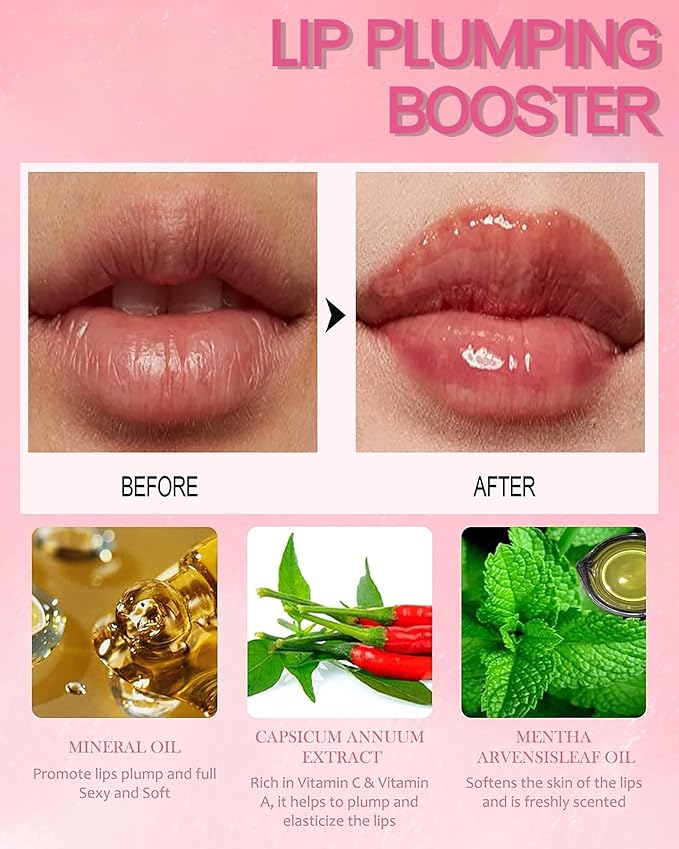 3 Colors Lip Plumping Booster, Spicy Lip Plumper Gloss Lip Oil, Ultra-Hydrating & Nourishing Glossy Finish Fuller Natural Lip Gloss, Plump & Pout Lip Plumper for Women Girls, Set #01,02,03