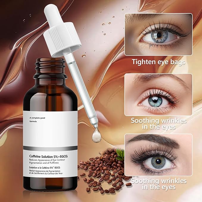 Caffeine Solution 5% + EGCG Eye Serum, 30ML Moisturizing Caffeine Eye Serum, Targets Dark Circles & Puffiness, Smooths Fine Lines