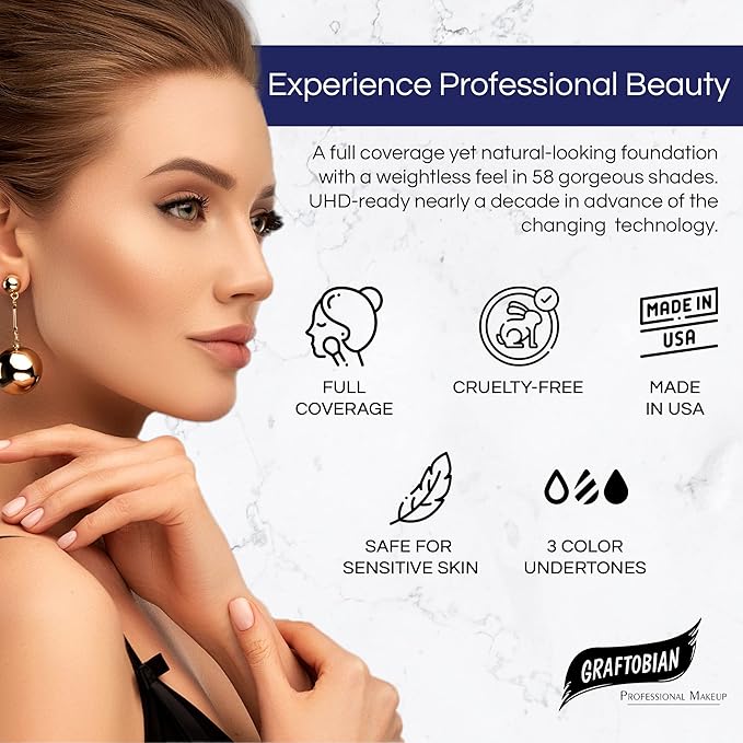 Graftobian HD Glamour Crème Foundation 1/2oz, Weightless Full Coverage Makeup, 65 Inclusive Shades, For All Skin Types, Natural or Full-Glam Looks, For Professionals and Beginners, Winter Wheat