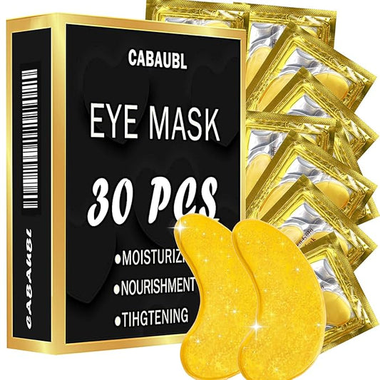30 Pairs Under Eye Patches,Gold Under Eye Mask,Eye Masks Skincare Enriched with Collagen,Eye Patches for Puffy Eyes and Dark Circles,Undereye Bags,Reduce Wrinkles,Anti-Aging