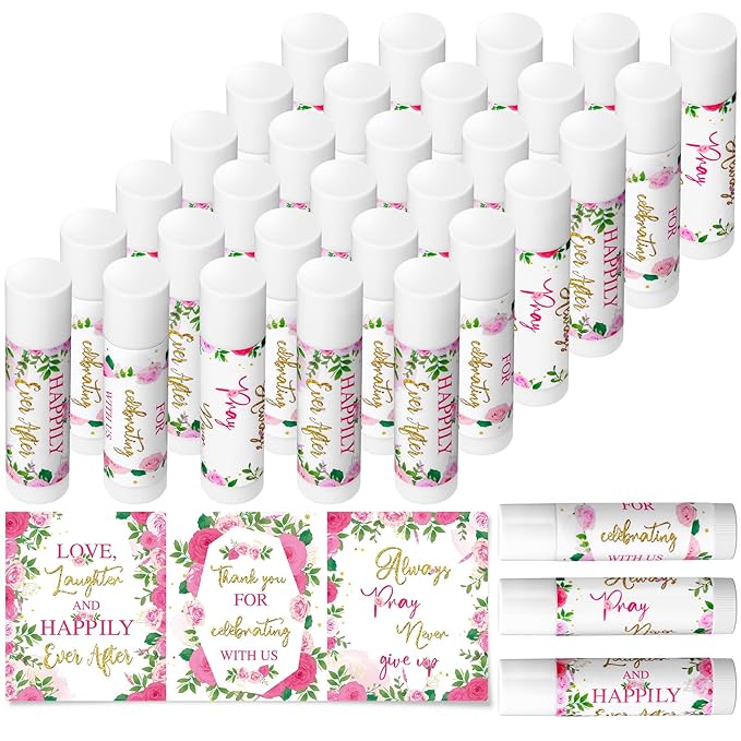 30 Pcs Wedding Lip Balms Bulk Wedding Bridal Shower Favors for Guests Wedding Souvenirs Moisturizing Floral Lip Balm Thank You Gifts for Bachelorette Party Bridesmaid Baby Shower, Pink Flower