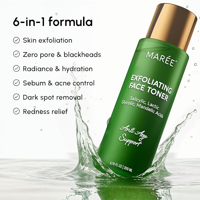 MAREE Exfoliating Toner with Salicylic Acid – AHA BHA Exfoliant & Face Exfoliator Pore Cleaner – BHA Liquid Exfoliant – Sebum Dead Skin Care Remover for Face – Exfoliante Para la Cara Acido Salicilico