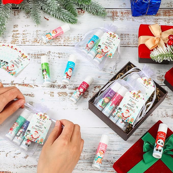 100 Pack Christmas Party Gifts Bulk Lip Balms Favors Bulk Christmas Stocking Stuffers Holiday Party Goodies Gifts Small Thank You Employee Appreciation Gifts for Women Men Coworkers Staff