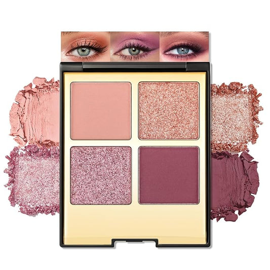 Erinde 4 Colors Eyeshadow Palette Eye Shadow Makeup, Matte Shimmer Metallic Purple Mauve Nude Neutral Eyeshadow, Long Wearing, Velvety Pigmented Blendable, Quad Eye Shadow Palette, 03