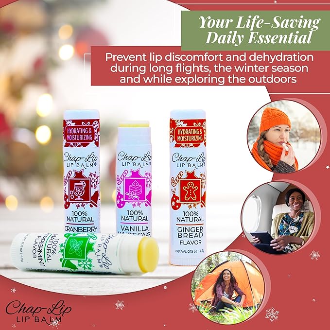 100% Natural Lip Balm Set - Beeswax Natural Christmas Gifts for Her - Ideal Gift for Women - Lip Moisturizer for Dry Lips, Cocoa Butter - Petroleum Free Pack of 8