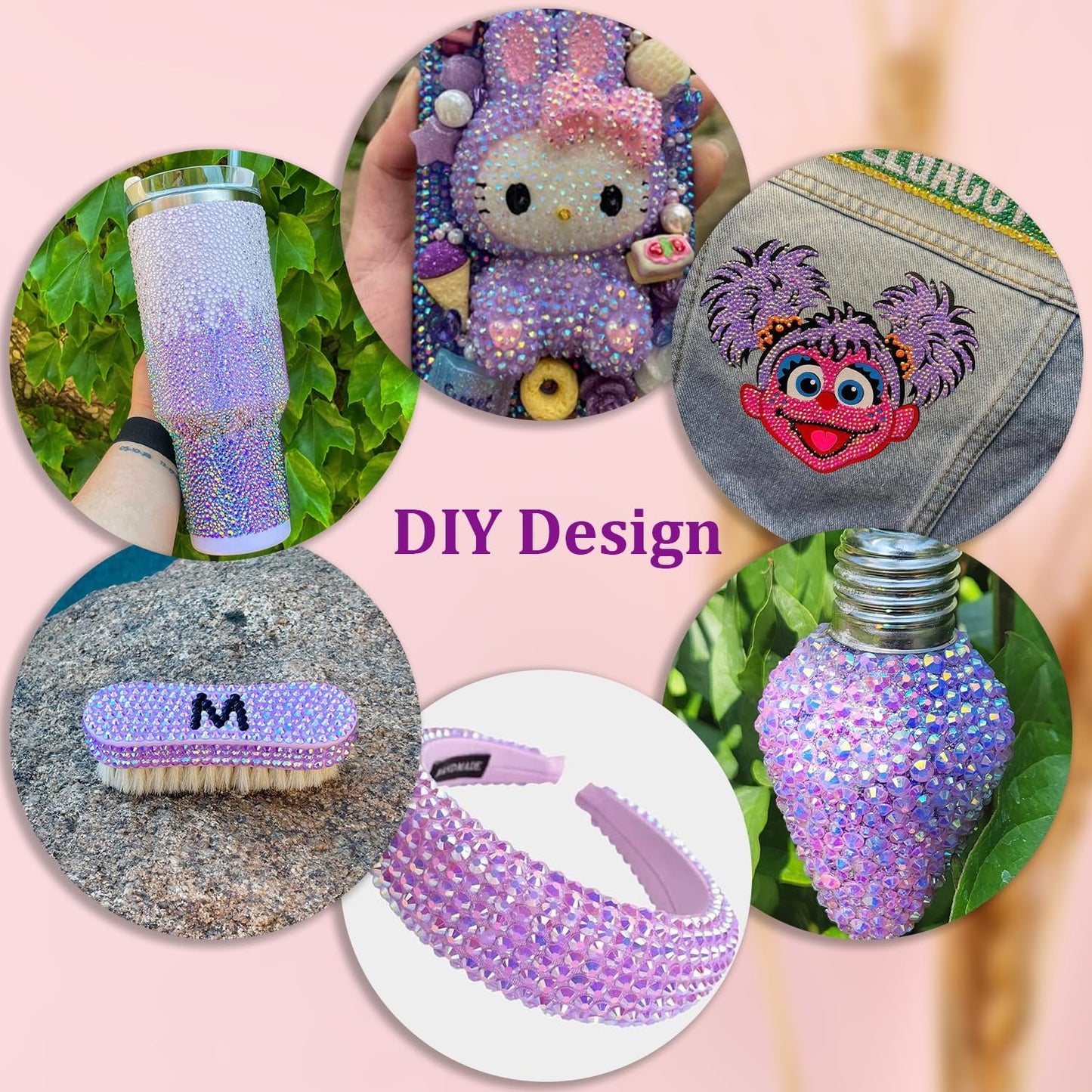 30000Pcs Lavender Purple AB Rhinestones for Bedazzling with B7000 Jewelry Glue, Bedazzler Kit Flatback Gems, Resin Rhinestones for Crafting Crafts Clothing Shoes Nail Art Assorted Size 2/3/4/5/6mm