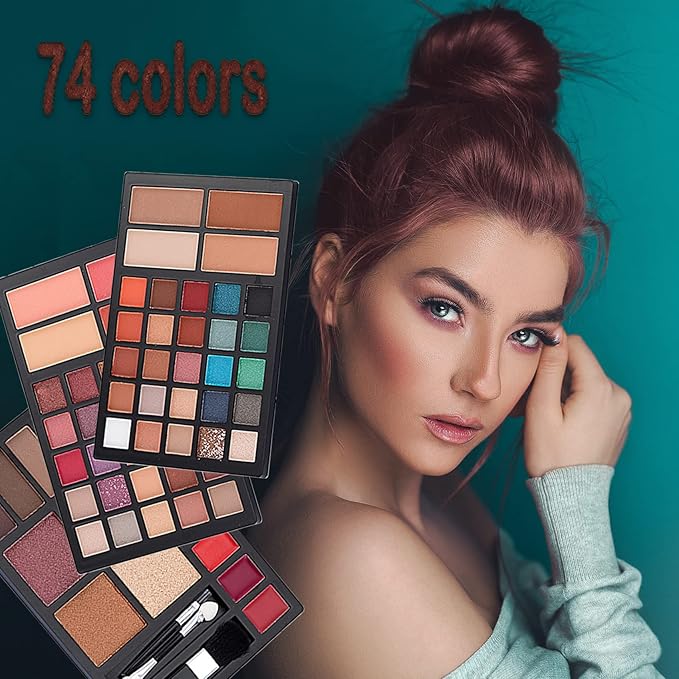 74 Colors Makeup Kit All-in-one Makeup Set, Cosmetic-Gift for Women -Include Makeup Brush Set, Eyeshadow Palette, Brow Powder, Eyebrow Pencil, Lip brush -(Multicolor 102)