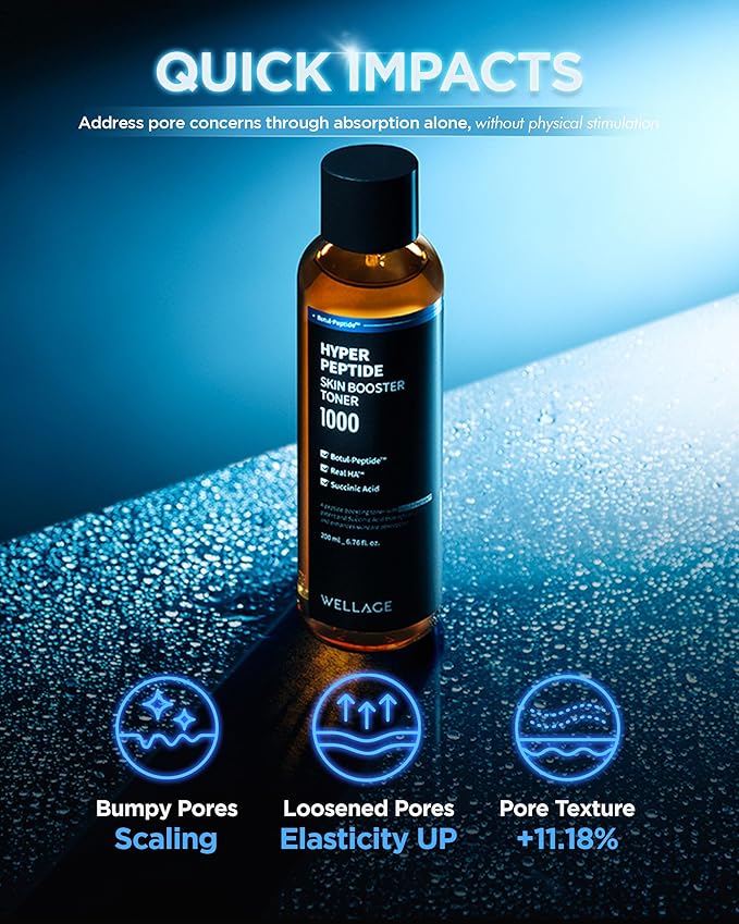WELLAGE Hyper Peptide Skin Booster Face Toner - Korean Beauty Facial Astringent, Infused Peptide PHA, Anti-Aging, Wrinkle & Elasticity Improvement - for Uneven Texture, Reduces Pores, 6.76 fl.oz.