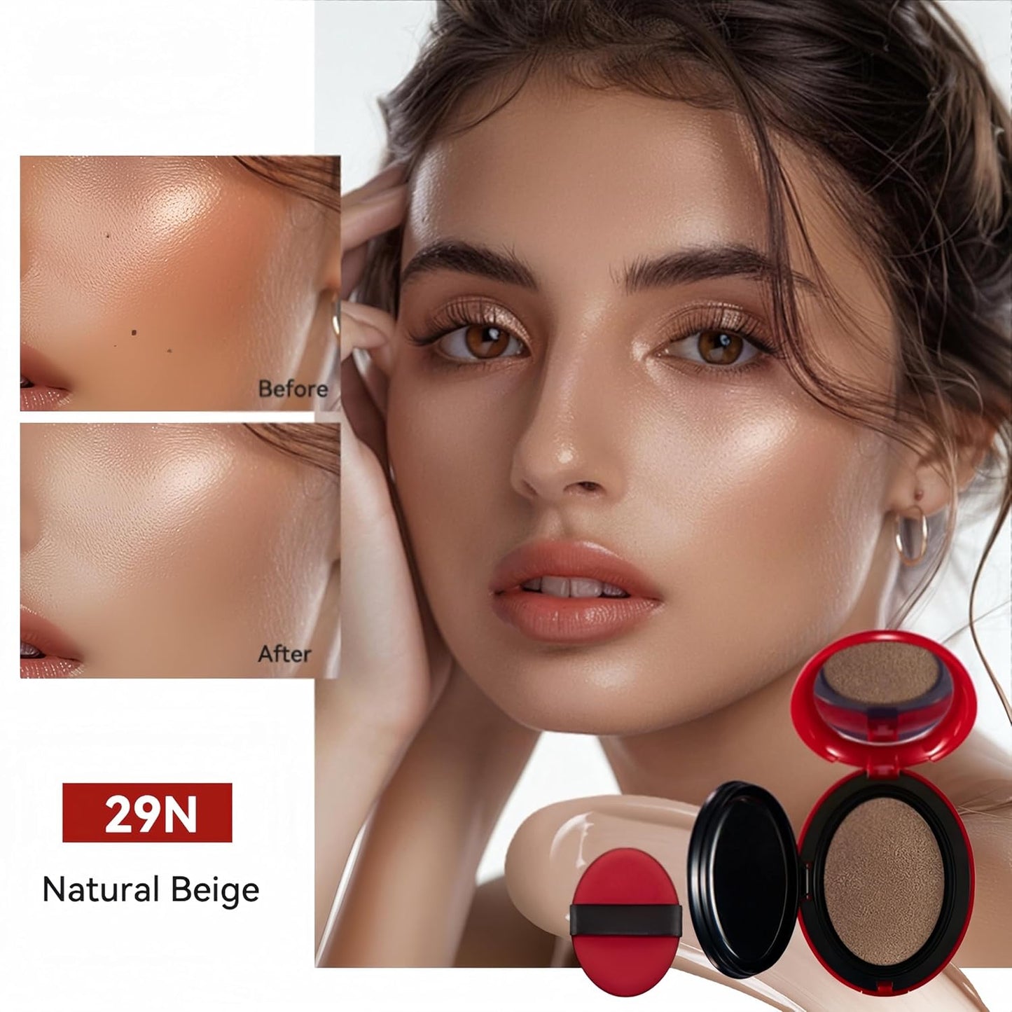 MAEPEOR Cushion Foundation 9 Colors Full Coverage Weightless Satin Glow Foundation Hydrating Long-Lasting Cushion BB Cream (Color 07)
