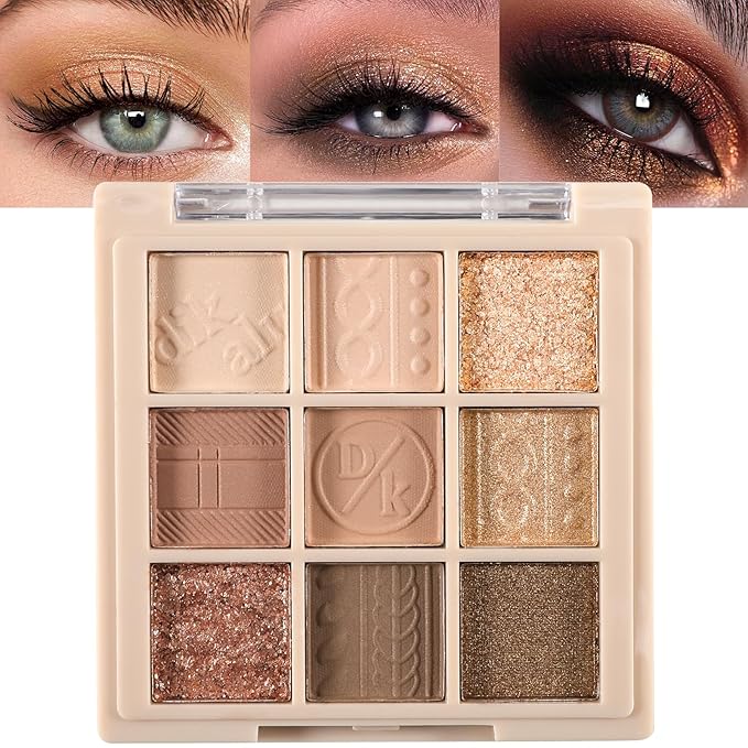 Erinde 9 Colors Eyeshadow Palette, Matte Shimmer Glitter Eye Shadow Makeup Palette, Highly Pigmented Long Lasting Waterproof, Natural Neutral Nude Eyeshadow Makeup Pallet, Cashmere