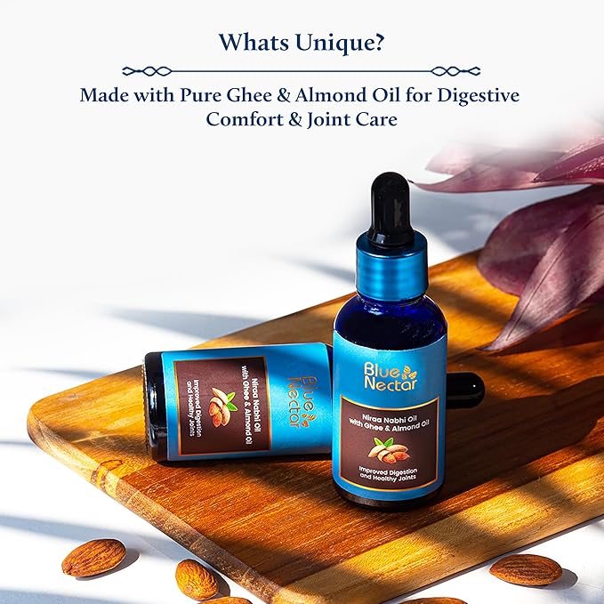 Blue Nectar Ayurveda Nabhi Oil with Ghee & Almond Oil | Natural Navel Oil for Belly Button for Digestion & Joint Health | 100% Natural & Herbal (21 Herbs, 0.33Fl Oz)