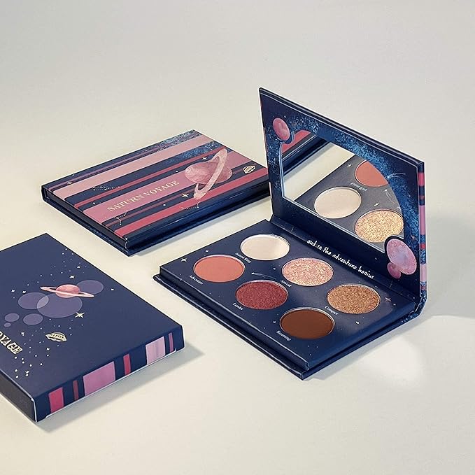 READY TO SHINE Pocket-Sized Small Eyeshadow Palette with 6 Highly Pigmented Matte, Frost, and Shimmer, Saturn Voyage Mini Travel Eyeshadow Palette