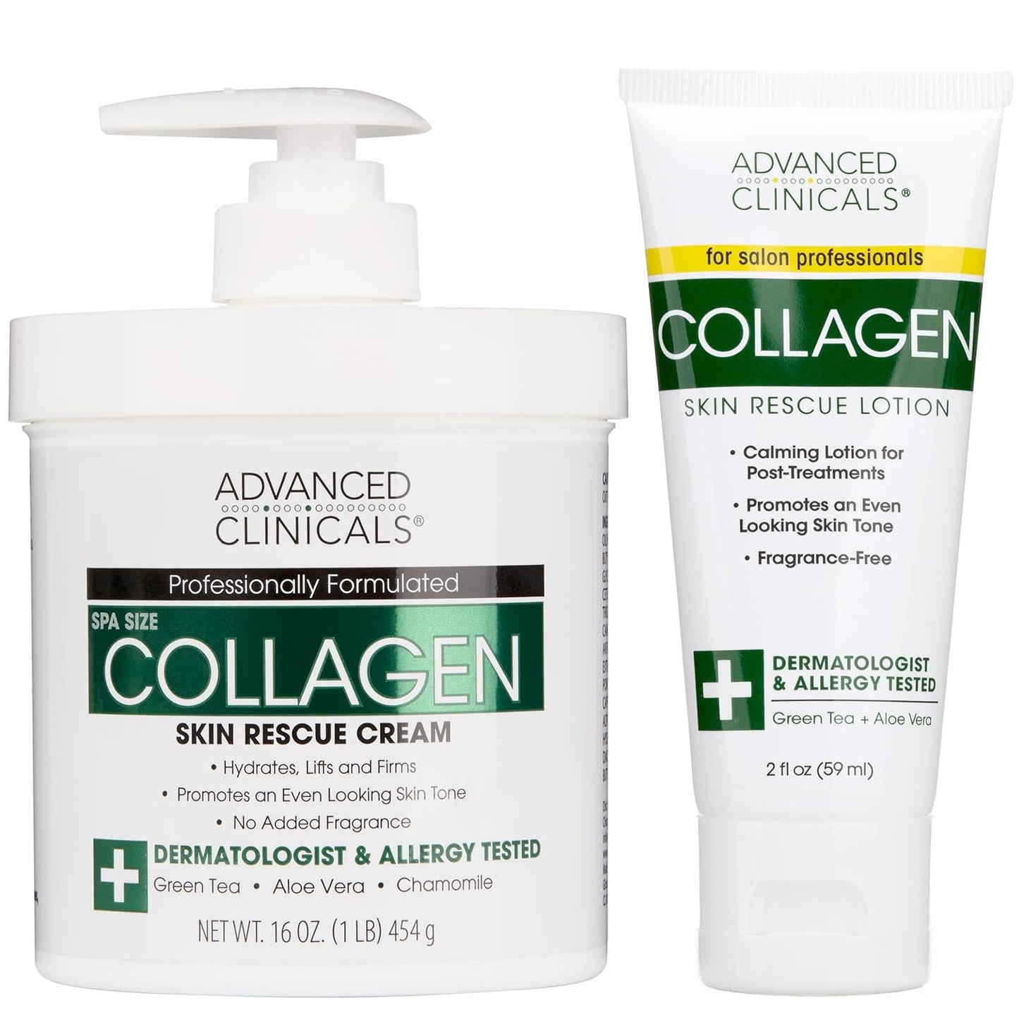 Advanced Clinicals Collagen Cream Body Lotion & Face Moisturizer W/Vitamin E | Skincare Collagen Lotion For Women, Men, Hand, & Neck Improves Look Of Crepe Skin & Uneven Dry Skin, 16Oz + Travel Size