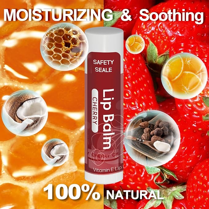 64 Pack Natural Lip Balm Bulk with Vitamin E and Coconut Oil Valentine's Day best choice - Moisturizing, Soothing, and Repairing Dry and Chapped Lips - 16 Flavors - Non-GMO