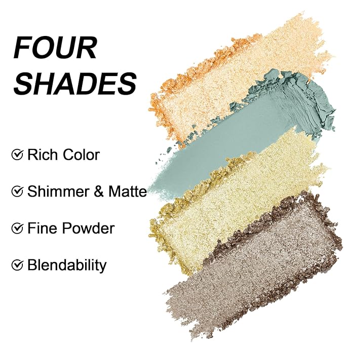 Erinde 4 Colors Eyeshadow Palette Eye Shadow Makeup, Matte Shimmer Metallic Gold Blue Green Dark Brown Nude Neutral Eyeshadow, Long Wearing, Pigmented Blendable, Quad Eye Shadow Palette, 05