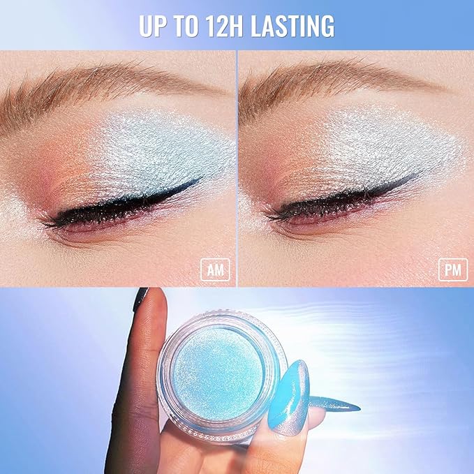 Oulac Blue Cream Eyeshadow also for Highlighter Large Capacity Highly Pigmented Eye Shadow Waterproof &Long Lasting with Moisturizing Formula. Shimmer Glitter Eye Makeup. 6g.(02)