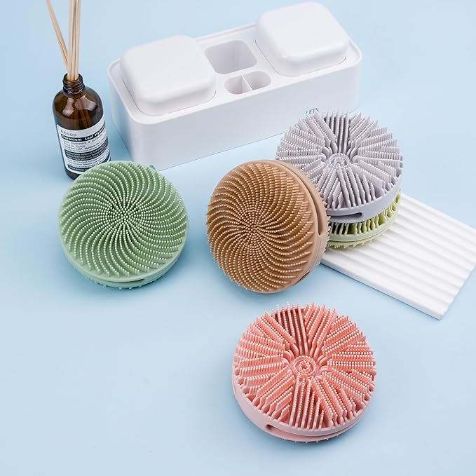 2 PC Silicone Exfoliating Body Scrubber, Silicone Body Shampoo Brush, Soft Silicone Loofah for Sensitive Skin, Shower Silicone Hair Scalp Massager, Easy to Clean, Lather Well(Gray&Green)