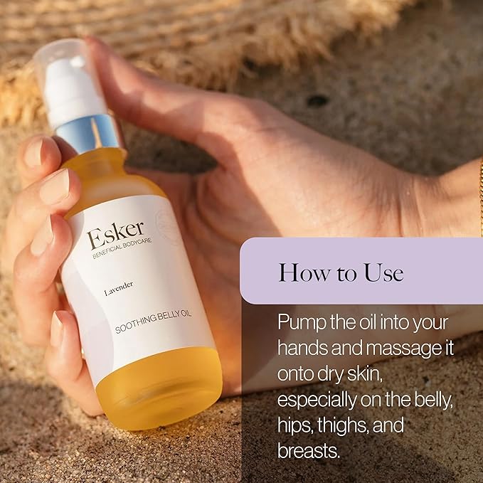 ESKER Natural Soothing Belly Oil | (4.0oz) | Plant-Based Formulated for Pre and Postpartum Skin | Designed to Fade Existing Stretch Marks and Prevent the Formation of New Ones | Cruelty Free