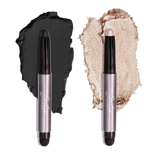 Julep Eyeshadow 101 Crème-to-Powder Waterproof Eyeshadow Stick Duo – Long-Lasting, Crease-Proof, Easy Apply with Built-in Smudger - Pearl Shimmer + Onyx Matte