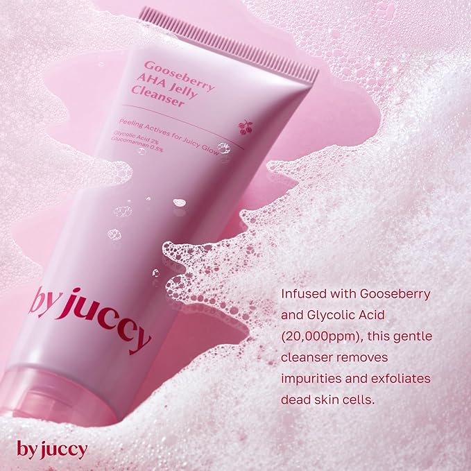 By Juccy Gooseberry AHA Jelly Cleanser | Gentle & Hydrating | Low PH | Glycolic Acid, Indian Gooseberry, Sea Buckthorn | Exfoliates Dead Skin CellsㅣKorean Face Wash | Korean Skin Care | 4.05 Fl.oz