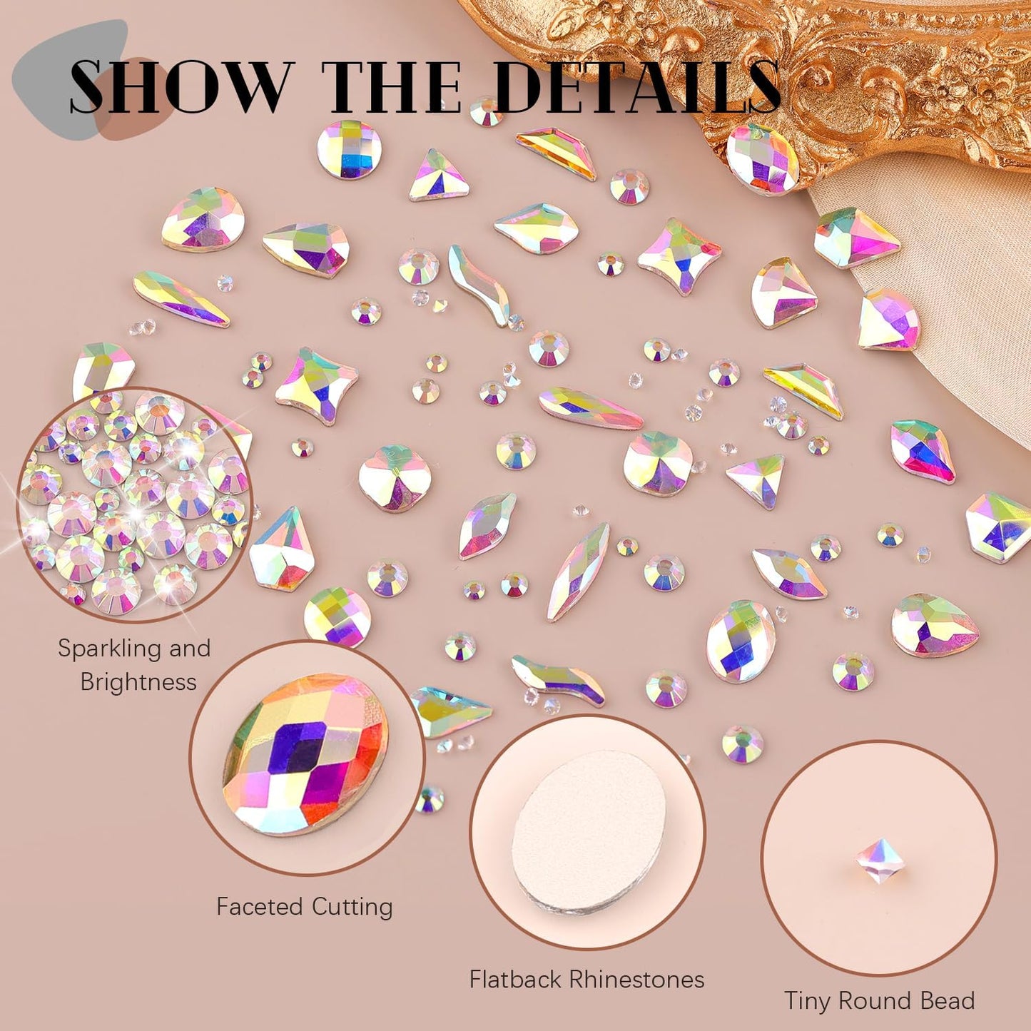 2750Pcs AB Glass Nail Rhinestones 240Pcs Multi Shapes Flatback Nail Gems + 2510Pcs 1.5-4mm Round Crystal, Manicure Nail Charms Diamond Gemstones for Acrylic Nails Decoration