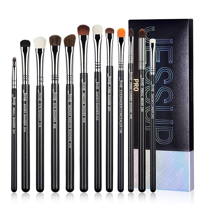Jessup Eyeshadow Brush Set 12pcs Eye Makeup Brushes Set Professional Premium Sythetic Eye Shadow Blending Smoky Shader Concealer Brush Black T339