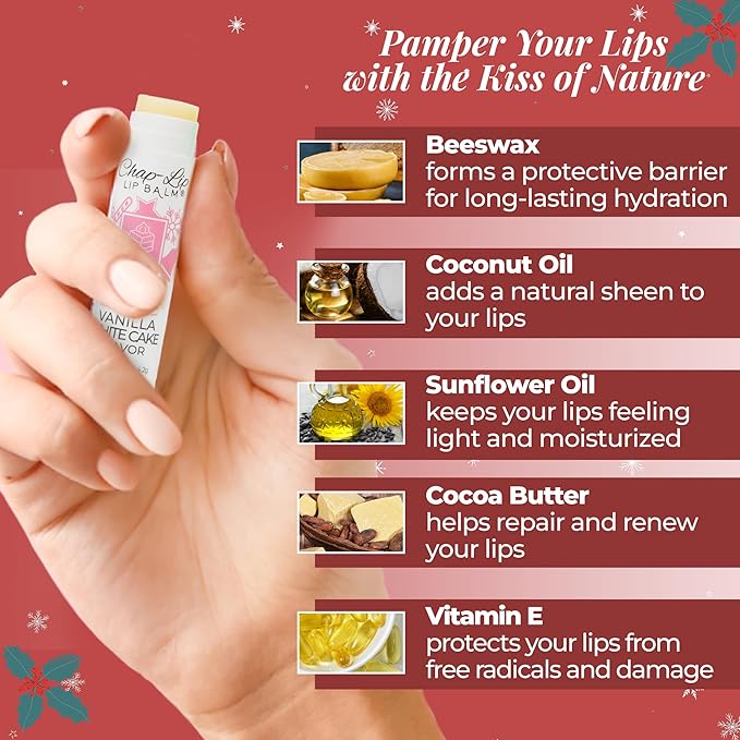 100% Natural Lip Balm Set - Beeswax Natural Christmas Gifts for Her - Lip Moisturizer for Dry Lips, Cocoa Butter - Petroleum Free, 24 Count, 2 Pack