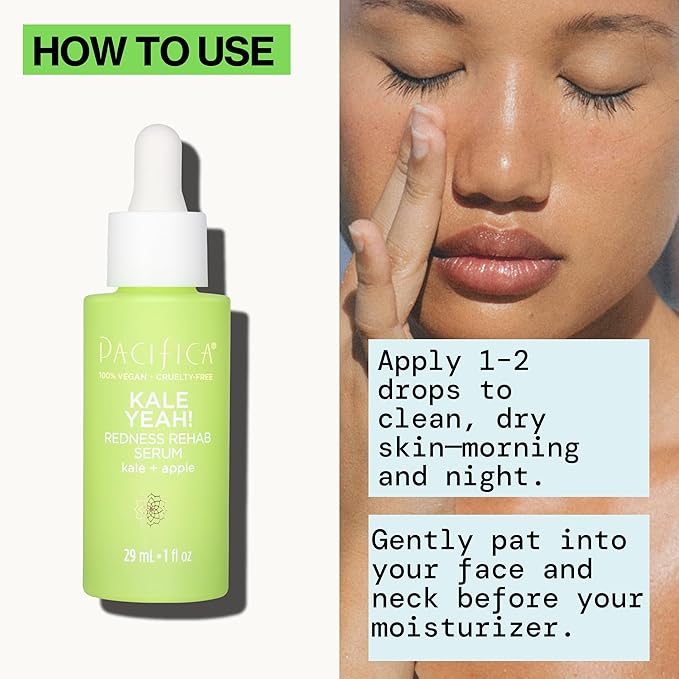 Pacifica Kale Yeah! Redness Rehab Serum – Niacinamide & Super Greens Face Serum to Calm Redness, Minimize Pores & Oil, Soothing Anti-Redness for Oily/Combination Skin Vegan Dermatologist Tested