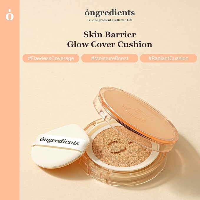 Skin Barrier Glow Cover Cushion, All-day Coverage, Glow Finish, Lightweight, Skincare-Like Texture, Non-cakey Makeup, Korean Cushion Foundation (#13C First Snow, 0.49 oz)