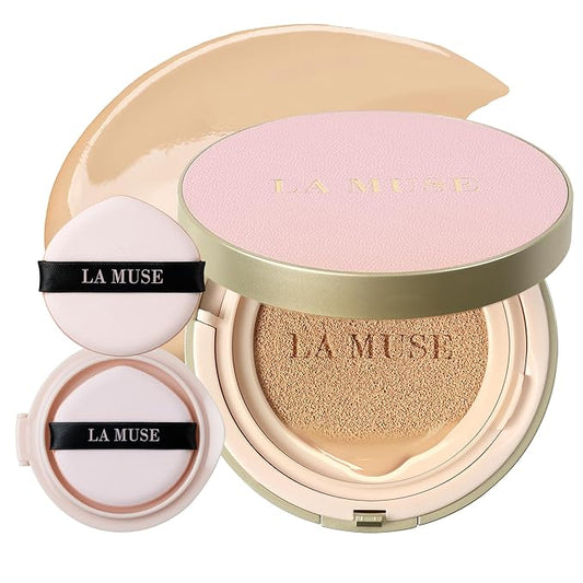 LA MUSE Korean Cushion Foundation, #21 Light Beige(2 Packs) | Lightweight, Breathable but Perfect Blemish Cover for Summer | Long-Lasting, Korean Foundation with Radiant Dewy Finish | Skin Hydrating