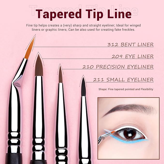 Jessup Eyeliner Brush Set, Professional Eye Liner Makeup Brushes 11pcs, Angled Flat Definer Ultra Fine Bent Pencil Point Eyeliner Brushes for Precision Liner, T324