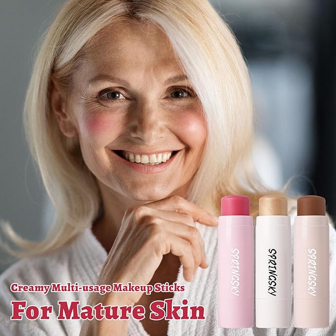 3Pcs Multi-Use Face Makeup Sticks Sets, Blendable Cream Blush Stick For Cheeks Lips, Highlighter Contour Shading Sticks Moisturizer Make Up Sets For Women (01)