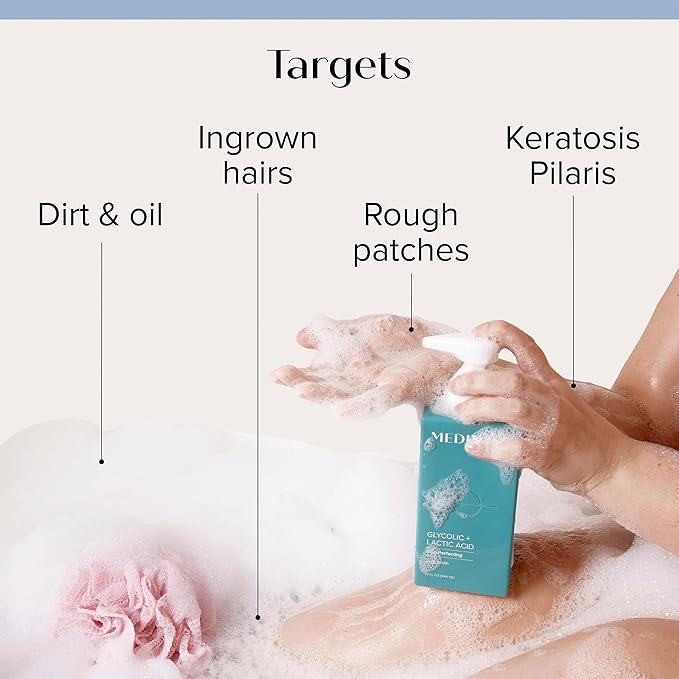 Medix 5.5 Exfoliating AHA Glycolic Acid Face & Body Scrub Cleanser + Collagen Moisturizing Body Cream Lotion Skin Care 2PC Set | Alpha Hydroxy Acid & Lactic Acid Foaming Body Wash & Face Wash, 2-PC