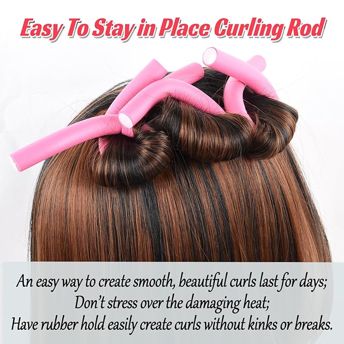30PCS 9.45" Flexible Curling Rods,Heatless Twist Soft Foam Hair Rollers Home Use for Women Girls Long and Short Hair to Sleep in, (0.55 x 9.45 Inch, 3 Colors)